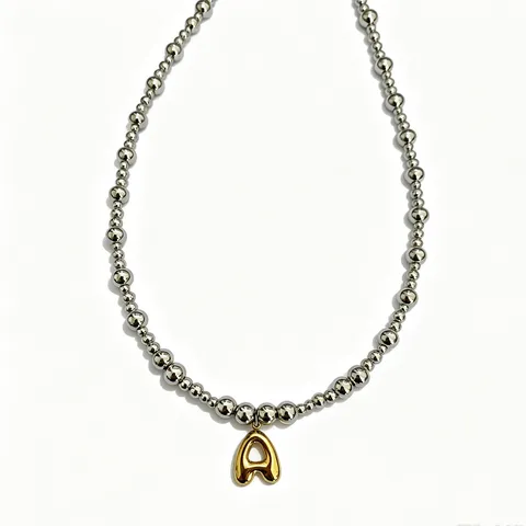 Stainless Steel Bead Chain Necklace With Gold Letter Pendant Fashion Statement Collar Necklace Jewelry For Women