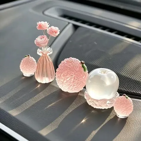 Creative Litchi Resin Car Dashboard Ornaments Glow In The Dark Litchi Rose Miniature Landscape Figurine For Car Interior Accessories Decoration