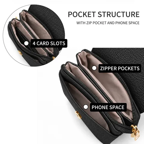 Women's PU Leather Mobile Phone Bag Urban Minimalist Crossbody Bag Multi-Layer Vertical Style Phone Pouch With Magnetic Buckle