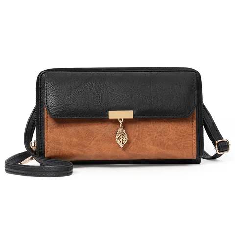 Women PU Leather Crossbody Phone Bag Fashion Colorblock Casual Shoulder Bag Multi Card Slot Wallet Purse Handbag