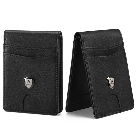 Men's Short Wallet PU Leather Card Holder RFID Blocking Business Bifold Wallet With Money Clip Minimalist Design For Men