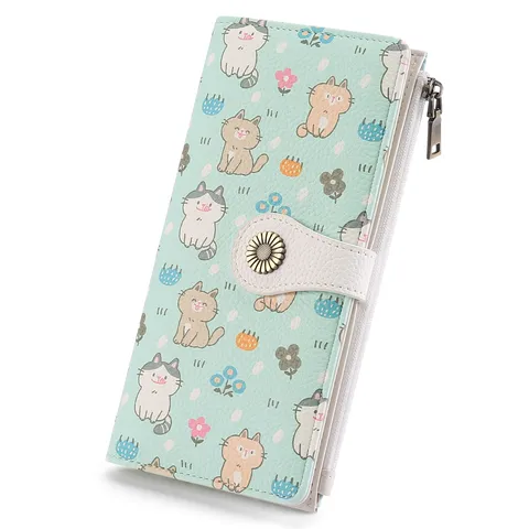 Women Long Wallet Bifold Microfiber Leather Card Holder Large Capacity Cute Animal Printed Coin Purse With Gift Box