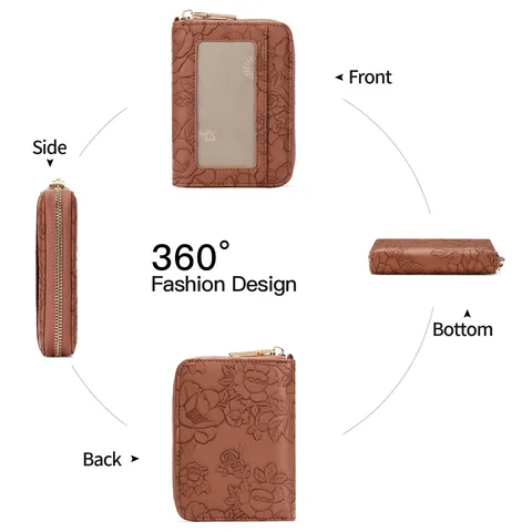 Women RFID Blocking Multifunctional Vintage Embossed Card Holder Zipper Coin Purse
