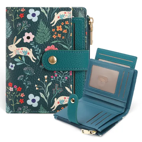 Women Short Bifold Wallet Cartoon Animal Print PU Leather Card Holder Zipper Coin Purse With Gift Box