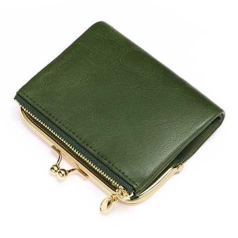 Women Vintage PU Leather Short Wallet Multi Functional Folding Coin Purse Kiss Lock Card Slots Gift