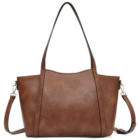 Women Large Capacity PU Leather Tote Bag Vintage Solid Color Casual Commute Shoulder Bag Fashion Handbag