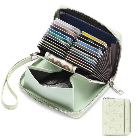 PU Leather Accordion Card Holder RFID Blocking Butterfly Print Zipper Card Case Large Capacity Coin Purse For Women