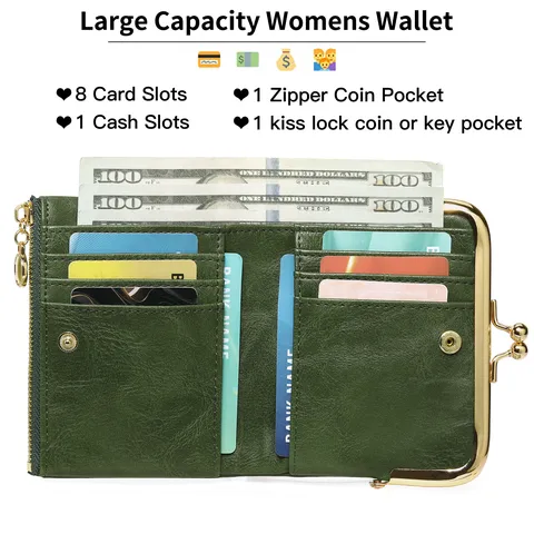 Women Vintage PU Leather Short Wallet Multi Functional Folding Coin Purse Kiss Lock Card Slots Gift