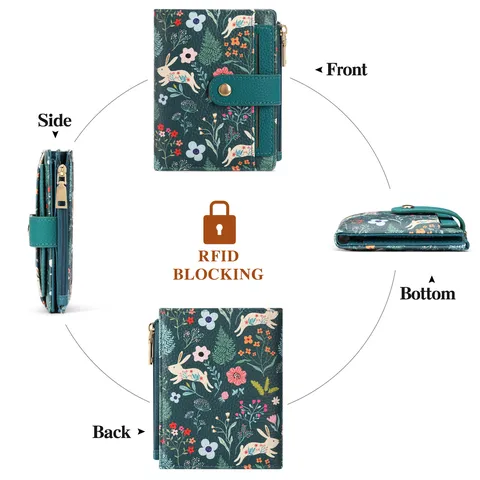 Women Short Bifold Wallet Cartoon Animal Print PU Leather Card Holder Zipper Coin Purse With Gift Box