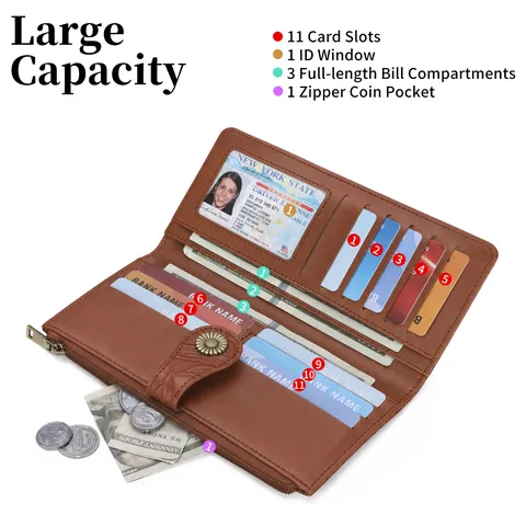 Women Long Wallet Vintage Embossed Floral Clutch Purse Multifunctional PU Leather Card Holder Pocket