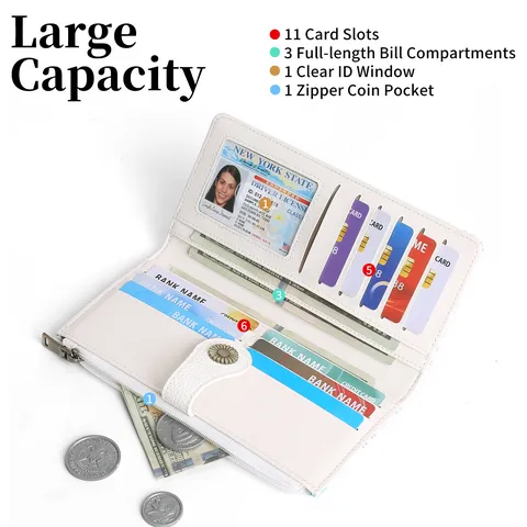 Women Long Wallet Bifold Microfiber Leather Card Holder Large Capacity Cute Animal Printed Coin Purse With Gift Box