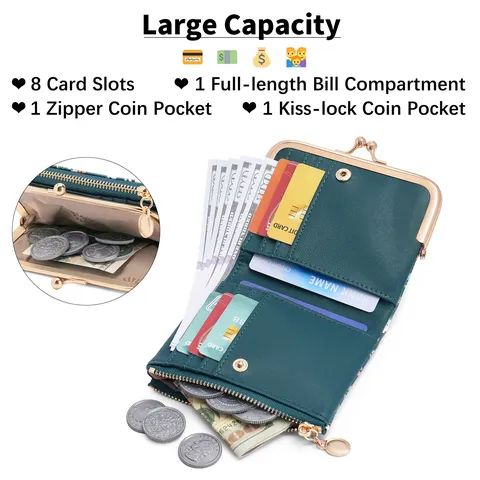 Women Short Wallet PU Leather Bifold Kiss Lock Coin Purse Cartoon Animal Floral Print RFID Blocking Card Holder Wallet Gift Box