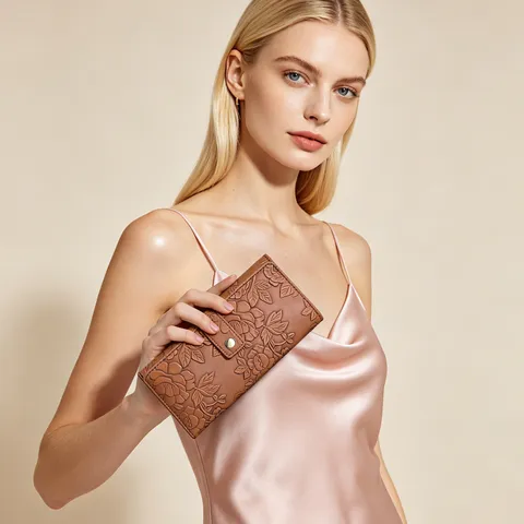 Women Large Capacity Long Wallet RFID Blocking Microfiber Leather Embossed Floral Clutch Purse Multi Card Holder