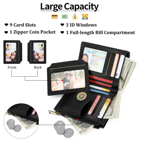 Women Short Wallet PU Leather Bifold Purse Cute Cartoon Animal Print RFID Blocking Card Holder Compact Coin Pouch