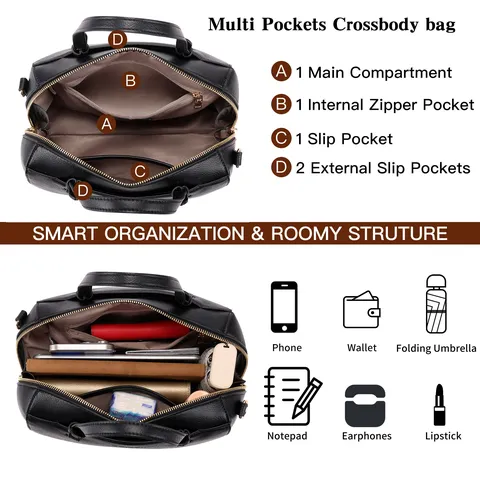 Women PU Leather Tote Bag Vintage Commuter Shoulder Handbag Large Capacity Crossbody Bag