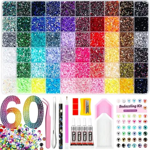 DIY Resin Flatback Rhinestone Kit For Nail Art Decorations Multi Grids Candy Color Round Beads With B-7000 Glue Tweezers Tool Set