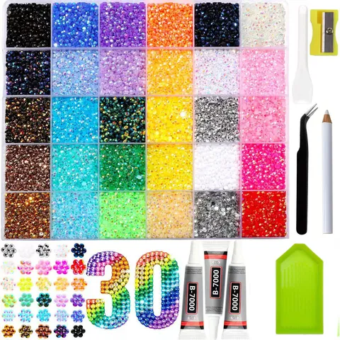 30 Grids AB Mixed Jelly Candy Color Resin Rhinestones Flatback Nail Art DIY Set With B-7000 Glue And Dotting Tools For Decoration