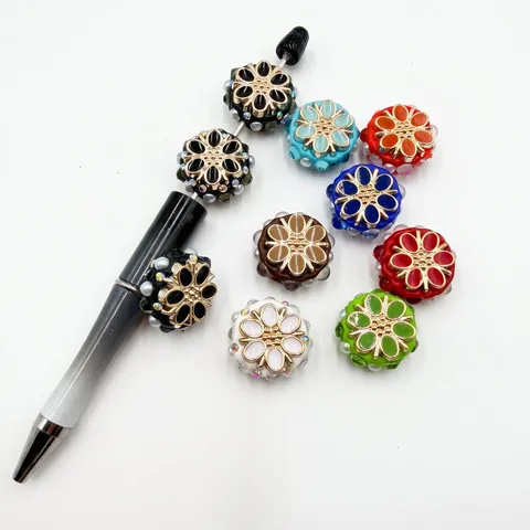 Perles Fleurs en Résine Huile de Goutte Perles Intercalaires pour Création de Bijoux DIY Bracelet Collier Strass Perles Artificielles