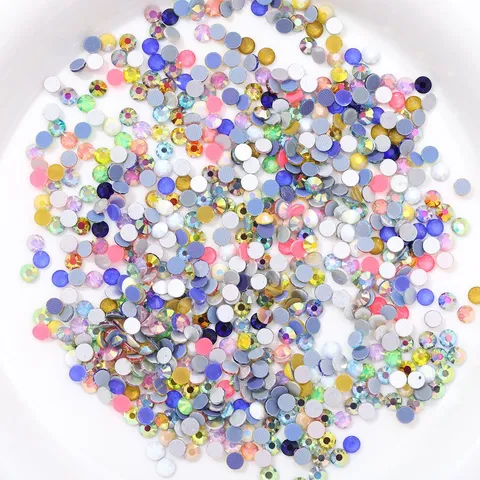 Strass in Vetro a Fondo Piatto Multicolore Galvanizzato Pietre Sfaccettate Tonde Scintillanti per Nail Art DIY Decorazione