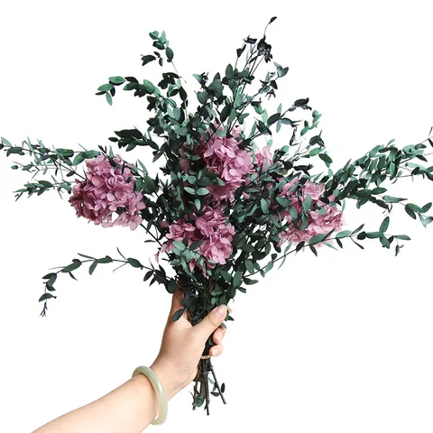 Preserved Fine Leaf Hydrangea Bouquet Real Dried Flowers Home Decor Living Room Dining Table Floral Arrangement