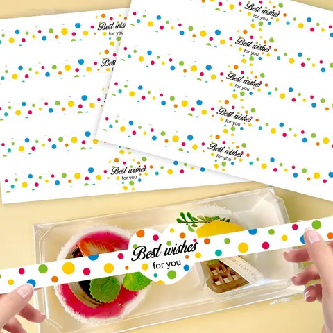 Long Heart Shaped Baking Sealing Stickers For Cake Dessert Box Packaging Decorative Adhesive Labels With Polka Dots Pattern