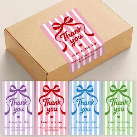 50 Pezzi Adesivi di Ringraziamento a Righe Con Design a Fiocco Etichette Adesive Rettangolari per Sigillatura Scatole Regalo Confezioni