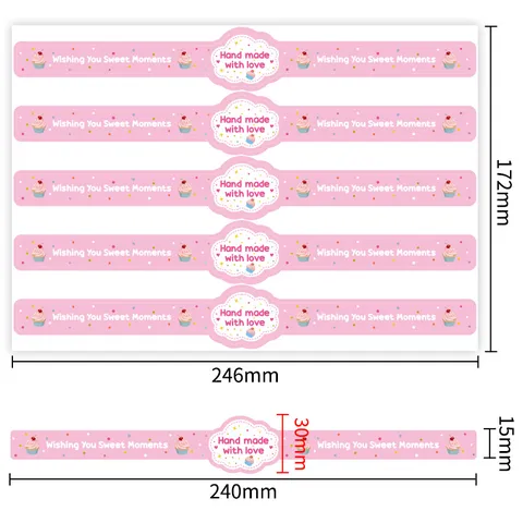 Roze Hand Made With Love Lange Strip Bakken Zegel Etiketten Decoratieve Stickers Voor Dessert Taart Verpakking Doos Verzegeling