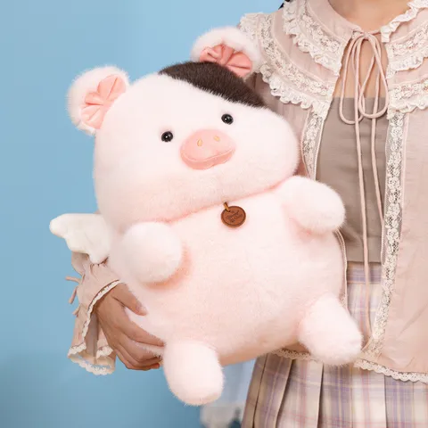 Cute Angel Pig Plush Toy Soft Stuffed Animal Doll With Wings Neck Pendant Pink Brown Black White Healing Piggy Pig Plushie Gift For Kids Women