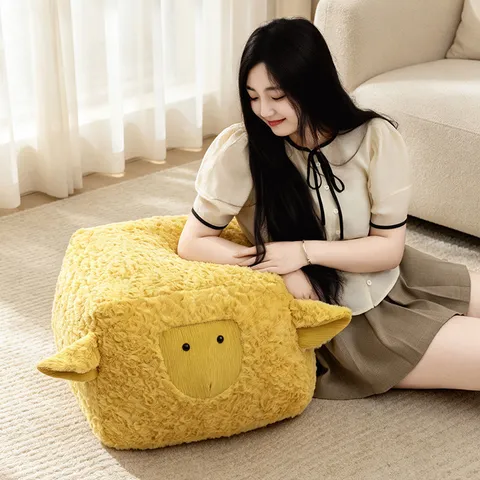 Cute Sheep Shape Plush Seat Cushion Soft Faux Lamb Wool Lazy Sofa Stool Warm Floor Mat For Bedroom Living Room Home Decor