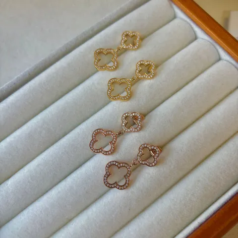Edelstahl Hohl Vierblättriges Kleeblatt Ohrringe Mit CNC Zirkonia Minimalistischer Modeschnuck Ohrring Geschenk Für Damen
