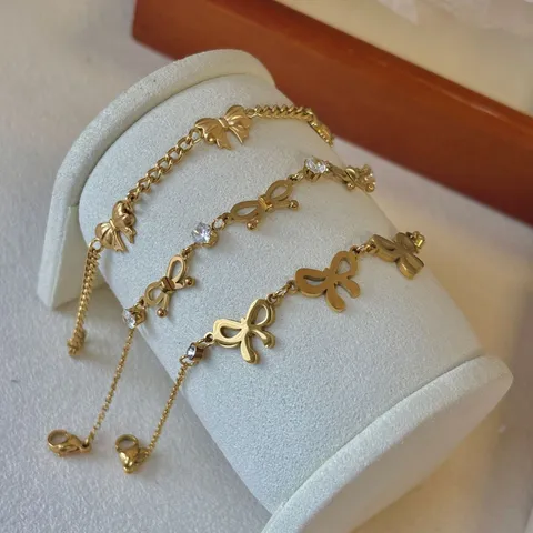 Edelstahl 18K Vergoldet Schleife Strass Armband Damen Mode Charm Kette Armband Handgelenk Schmuck Geschenk
