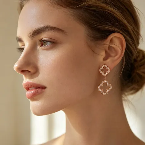 Edelstahl Hohl Vierblättriges Kleeblatt Ohrringe Mit CNC Zirkonia Minimalistischer Modeschnuck Ohrring Geschenk Für Damen