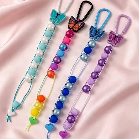 Butterfly Acrylic Beaded Golf Ball Marker Keychain Silicone Butterfly Lanyard Sporty Bag Charm Gift For Golfers Men Women