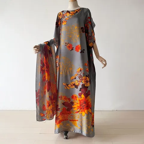 Ensemble Robe Sans Manches Et Foulard Pour Femmes Été Polyester Imprimé Floral Respirant Vacances Longue Robe Voyage Casual