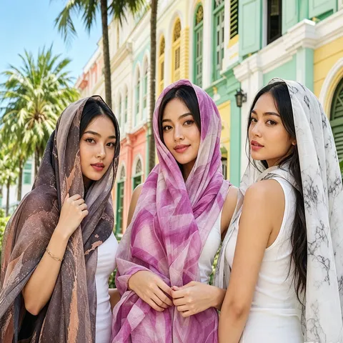 Women Fashion Printed Scarf Long Shawl Breathable Polyester Lightweight Headscarf Sun Protection Neck Wrap Beach Sarong
