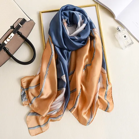 Donna Moda Raso Sciarpa Pittura ad Olio Stampa Floreale Lungo Scialle Elegante Protezione Solare Spiaggia Sciarpa Collo Testa