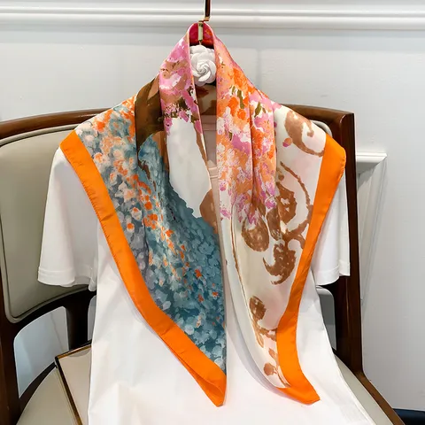 Sciarpa Quadrata in Satin Moda Donna Stampa Floreale Astratta Scialle da Viaggio