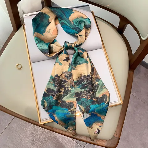 Stile Cinese Vintage Stampa Bilaterale Sciarpa Lunga Moda Poliestere Sciarpa da Collo Fascia per Capelli Nastro per Borsa Donna