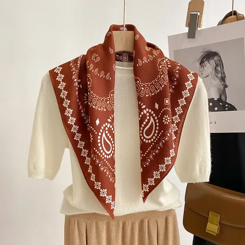 Foulard Quadrato in Cotone Lino da Donna Stampa Paisley Moda Foulard Vintage Commuter Quotidiano Scialle Decorativo Fascia