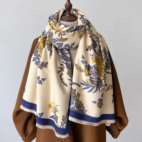 Donna Inverno Caldo Finto Cashmere Sciarpa Etnico Floreale Stampa Lungo Ingrandito Nappa Scialle Moda Collo Sciarpa