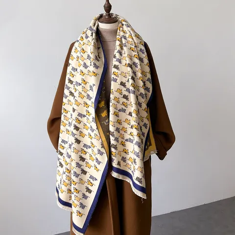 Donna Imitazione Cashmere Sciarpa Carino Motivo Mucca Lungo Caldo Scialle Con Nappe Moda Inverno Scaldacollo