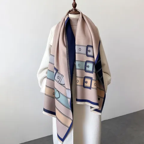 Donne Inverno Sciarpa Lunga Imitazione Cashmere Ispessita Calda Classica Cintura Stampa Scialle Moda Nappe Sciarpa