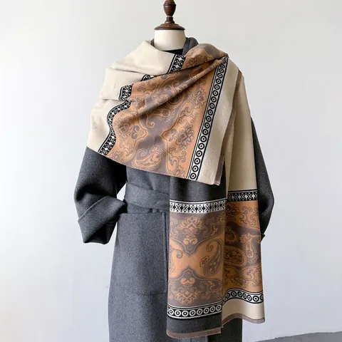 Sciarpa Invernal Calda in Imitazione Cashmere da Donna Moda Blocco di Colore Paisley Nappa Scialle Lungo Elegante Avvolgi Collo Quotidiano