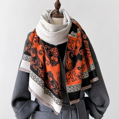 Sciarpa Invernal Calda in Imitazione Cashmere da Donna Moda Blocco di Colore Paisley Nappa Scialle Lungo Elegante Avvolgi Collo Quotidiano