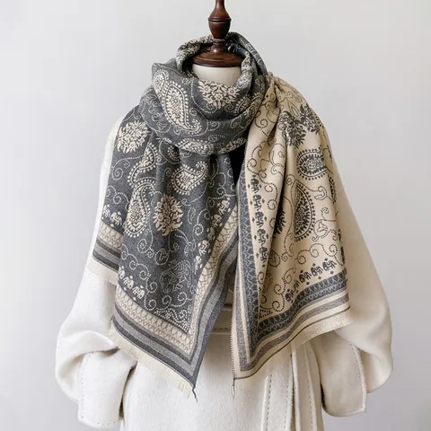 Sciarpa in Imitazione Cashmere Paisley Per Donna Spessa Calda Colorblock Nappe Lungo Scialle Moda Casual Morbido Sciarpa Invernale