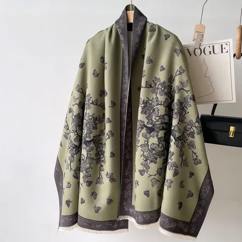Sciarpa Invernale Calda in Imitazione Cashmere da Donna Stampa Farfalla Scialle Spesso a Doppio Uso Moda Sciarpa Morbida