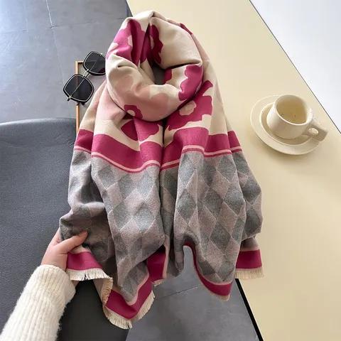 Sciarpa Calda Autunno Inverno Donna Finta Cashmere Girasole Stampa Geometrica Scialle Moda Casual Lunghe Sciarpe