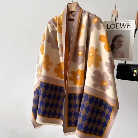 Sciarpa Calda Autunno Inverno Donna Finta Cashmere Girasole Stampa Geometrica Scialle Moda Casual Lunghe Sciarpe
