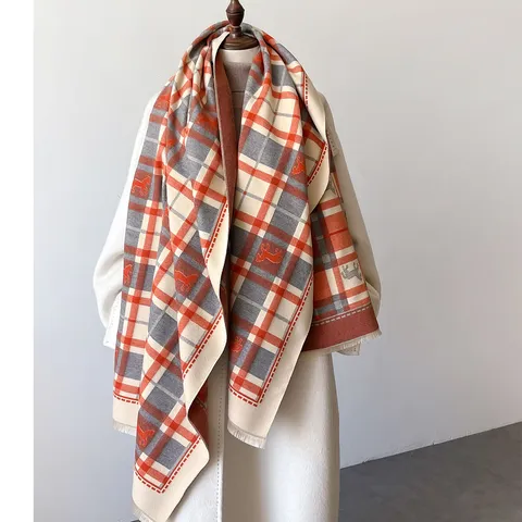 Donna Inverno Caldo Imitazione Cashmere Sciarpa Moda Doppia Faccia Stampato A Quadri Scialle Lungo Nappa Sciarpa Spessa