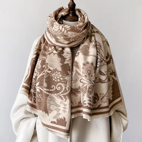 Sciarpa in Finto Cachemire con Stampa Floreale Vintage da Donna Elegante Nappa Caldo Scialle Lungo Inverno Outerwear Mantello Accessori di Moda